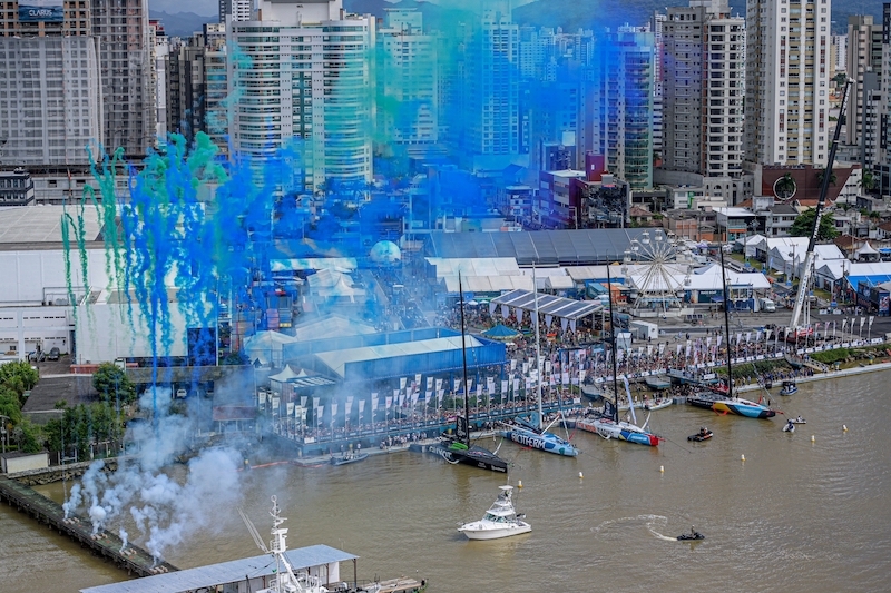 The Ocean Race 2022-23 - 23 April 2023. Fireworks for the dock out prior to the Leg 4 Start in Itajaí.